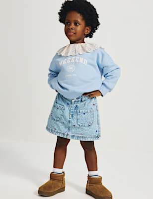 Cotton Rich Broderie Collar Sweatshirt (2-8 Yrs)