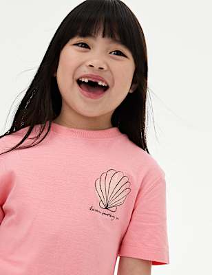Pure Cotton Shell Slogan T-Shirt (2-8 Yrs)