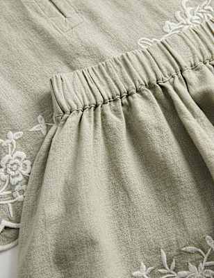 Linen Blend Embroidered Outfit (2-10 Yrs)