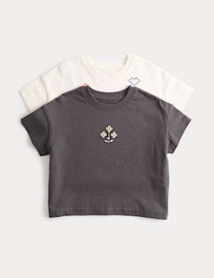 2 Pack Pure Cotton Cross Stitch T-Shirts (2-8 Yrs)