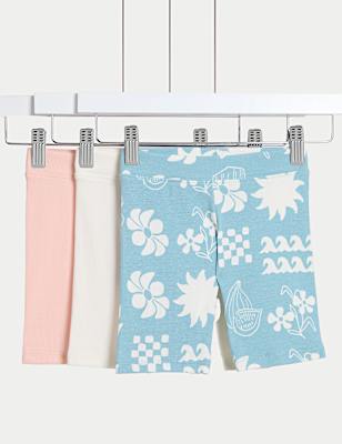 3pk Cotton Rich Printed Cycling Shorts (2-8 Yrs)