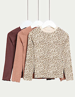 3pk Cotton-Rich Ribbed Tops (2-8 Yrs)