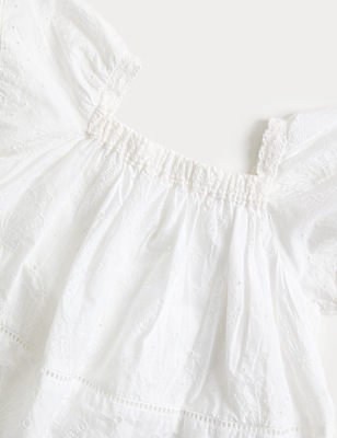 Pure Cotton Shell Broderie Top (2-8 Years)