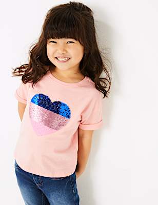 Cotton Reversible Sequin Heart T-Shirt (2-7 Yrs)