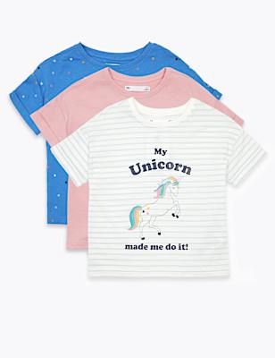 3 Pack Cotton Unicorn T-Shirts (2-7 Yrs)