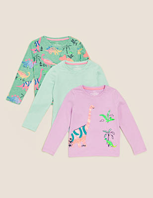 3pk Pure Cotton Dinosaur Tops (2-7 Yrs)