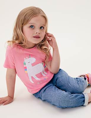 Pure Cotton Sequin Unicorn T-Shirt (2-7 Yrs)