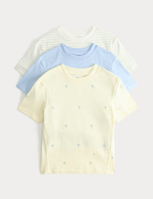 3 Pack Pure Cotton Floral T-Shirts (2-8 Yrs)