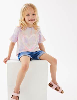 Pure Cotton Tie Dye Sequin Heart T-Shirt (2-7 Yrs)