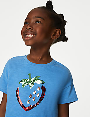 Pure Cotton Sequin Strawberry T-Shirt (2-8 Yrs)