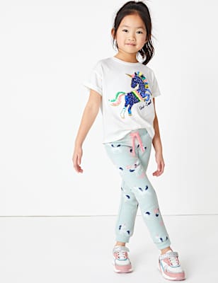 Cotton Unicorn Print Joggers (2-7 Yrs)