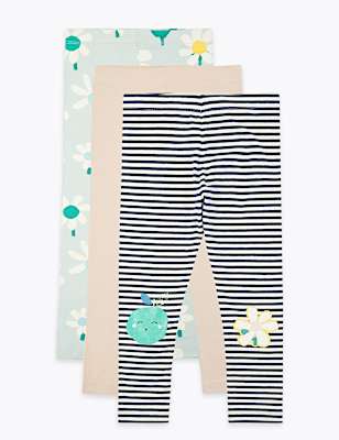 3 Pack Cotton Rich Apple & Floral Leggings (2-7 Yrs)