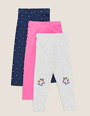 3pk Cotton Unicorn Leggings (2-7 Yrs)