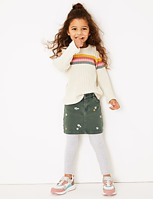 Denim Floral Embroidered Skirt (2-7 Years)