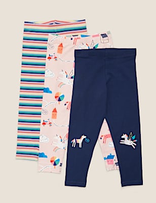 3pk Cotton Unicorn Print Leggings (2-7 Yrs)