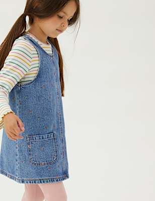 2pc Denim Floral Pinafore Outfit (2-7 Yrs)
