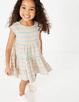 Cotton Seersucker Striped Dress (2-7 Yrs)