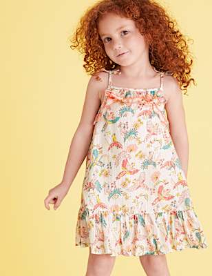 Cotton Bird Print Dress (2-7 Yrs)