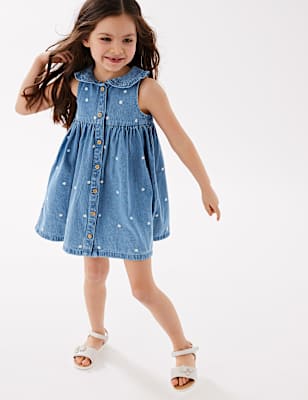 Denim Daisy Embroidered Dress (2-7 Yrs)
