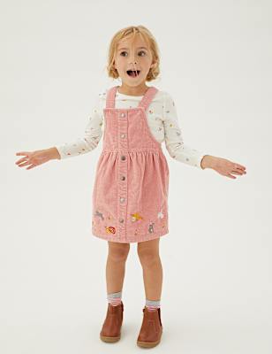 2pc Pure Cotton Embroidered Pinafore Outfit (2-7 Yrs)