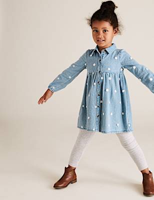 Denim Boucle Spotted Shirt Dress (2-7 Yrs)