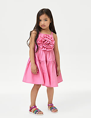 Pure Cotton Rosette Dress (2-8 Yrs)