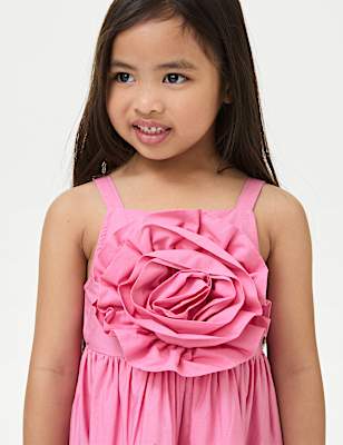 Pure Cotton Rosette Dress (2-8 Yrs)