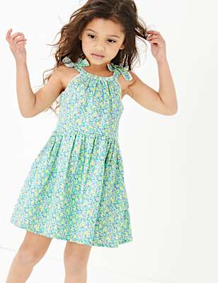 Floral Print Shoulder Tie Dress (2-7 Yrs)