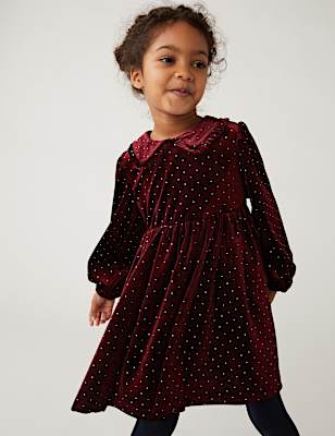 Glitter Spot Velvet Dress (2-7 Yrs)