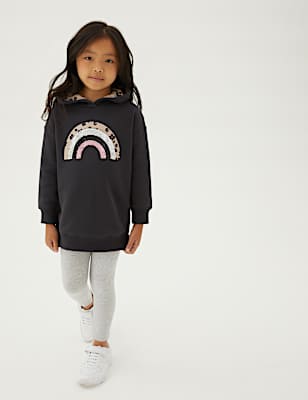 Cotton Rich Hooded Rainbow Sequin Dress (2-7 Yrs)