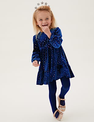 Velvet Star Print Dress (2-7 Yrs)