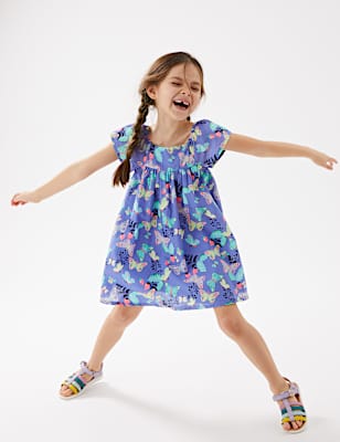 Pure Cotton Butterfly Print Dress (2-7 Yrs)