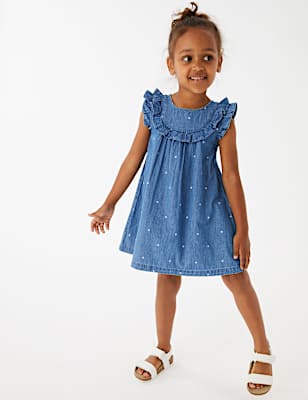 Denim Frill Spotted Dress (2-7 Yrs)