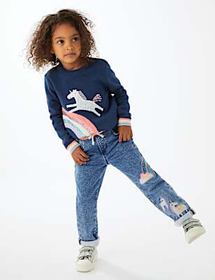 Regular Denim Unicorn Embroidered Jeans (2-7 Yrs)