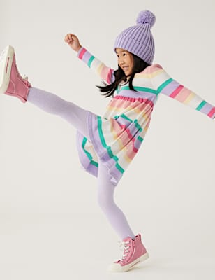 Knitted Striped Dress & Tights Outfit