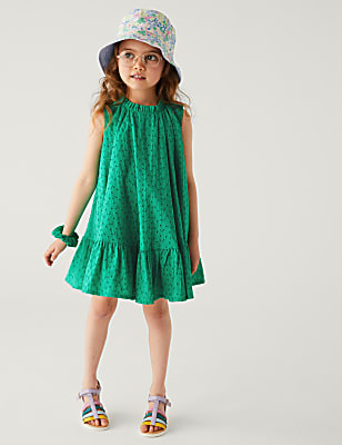 Pure Cotton Dress with Scrunchie (2-8 Yrs)