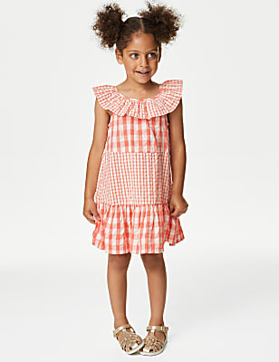 Pure Cotton Gingham Checked Dress (2-8 Yrs)