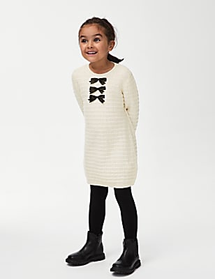 Bow Knitted Dress with Tights (2-8 Yrs)