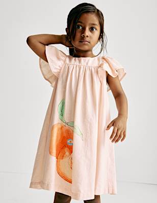Linen Rich Peach Dress (2-8 Yrs)