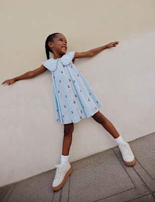 Pure Cotton Cherry Embroidered Dress (2-8 Yrs)