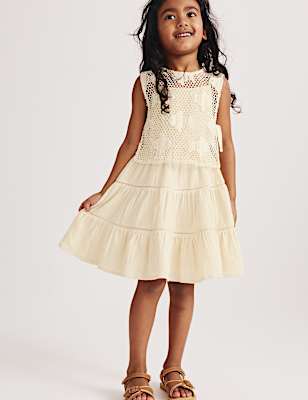 Pure Cotton Crochet Fish Sleeveless Dress (2-10 Yrs)
