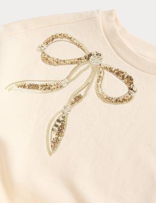 Cotton Rich Sequin Bow Tulle Sweat Dress (2-8 Yrs)