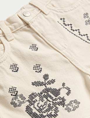 Pure Cotton Denim Embroidered Shorts (2-10 Yrs)