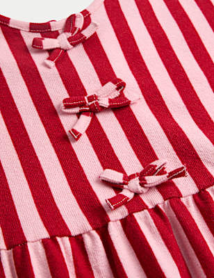Pure Cotton Striped Bow Detail Dress (2-8 Yrs)