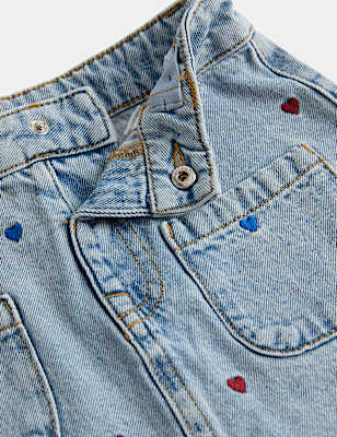 Heart Embroidered Denim Skirt with Tights (2-8 Yrs)