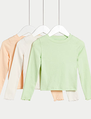 3pk Cotton Rich Ribbed Tops (2-8 Yrs)
