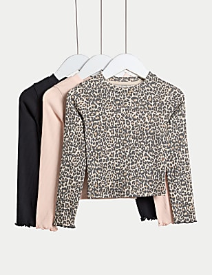 3pk Cotton Rich Ribbed Cropped Tops (2-8 Yrs)