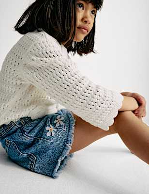 Denim Embroidered Shorts (2-8 Yrs)