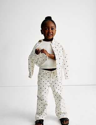 Polka Dot Wide Leg Denim Jeans (2-8 Yrs)