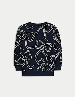Cotton Rich Bow Print Sweatshirt (2-8 Yrs)